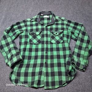 Vintage Jos A Bank Thick Wool Flannel Shirt‎ Green Plaid Size Medium Shacket
